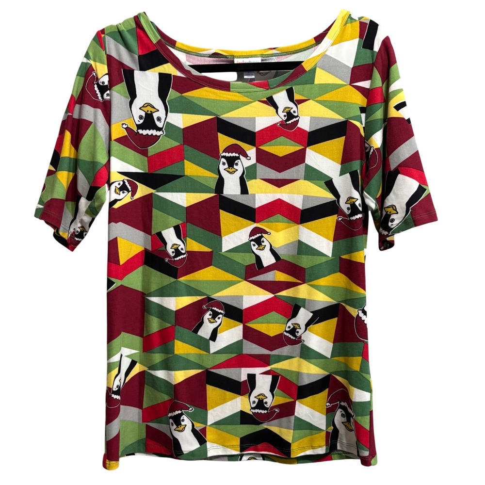 LuLaRoe Gigi‎ Top Womens Large Christmas Holiday Penguins Geometric Print